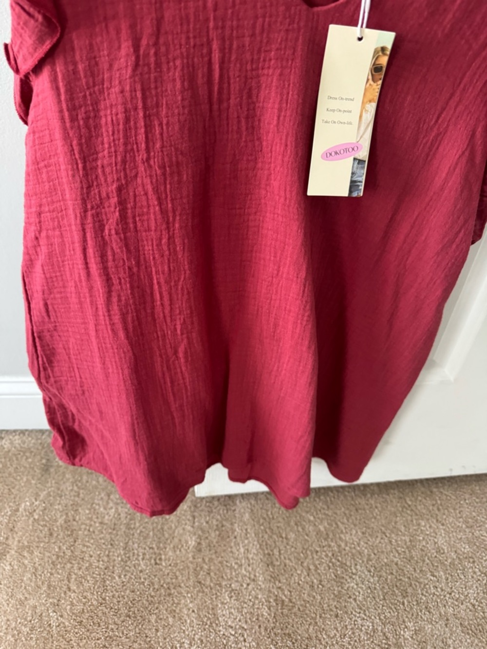 Ruffled Sleeve V-Neck Blouse - Raspberry - Picture 4 of 5